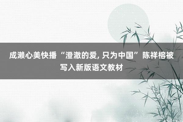 成濑心美快播 “澄澈的爱, 只为中国” 陈祥榕被写入新版语文教材